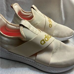 Adidas Cream and Gold Cloudfoam Slip-Ons